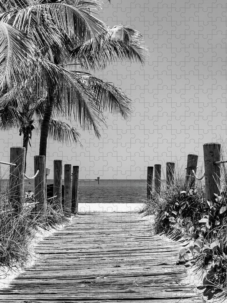 Florida Jigsaw Puzzle featuring the photograph Black Florida Series - Boardwalk Beach in Key West by Philippe HUGONNARD
