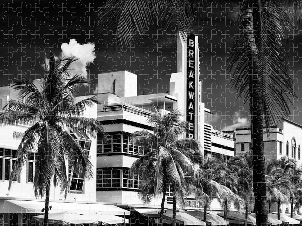 Florida Jigsaw Puzzle featuring the photograph Black Florida Series - Wonderful Miami Beach Art Deco by Philippe HUGONNARD