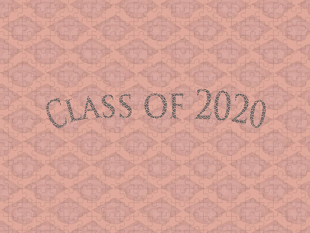 Black Graduation Cap Class Of 2020 On Pink With Class Of 2020 Text Jigsaw Puzzle featuring the photograph Black Graduation Cap Class of 2020 on Pink by Iris Richardson