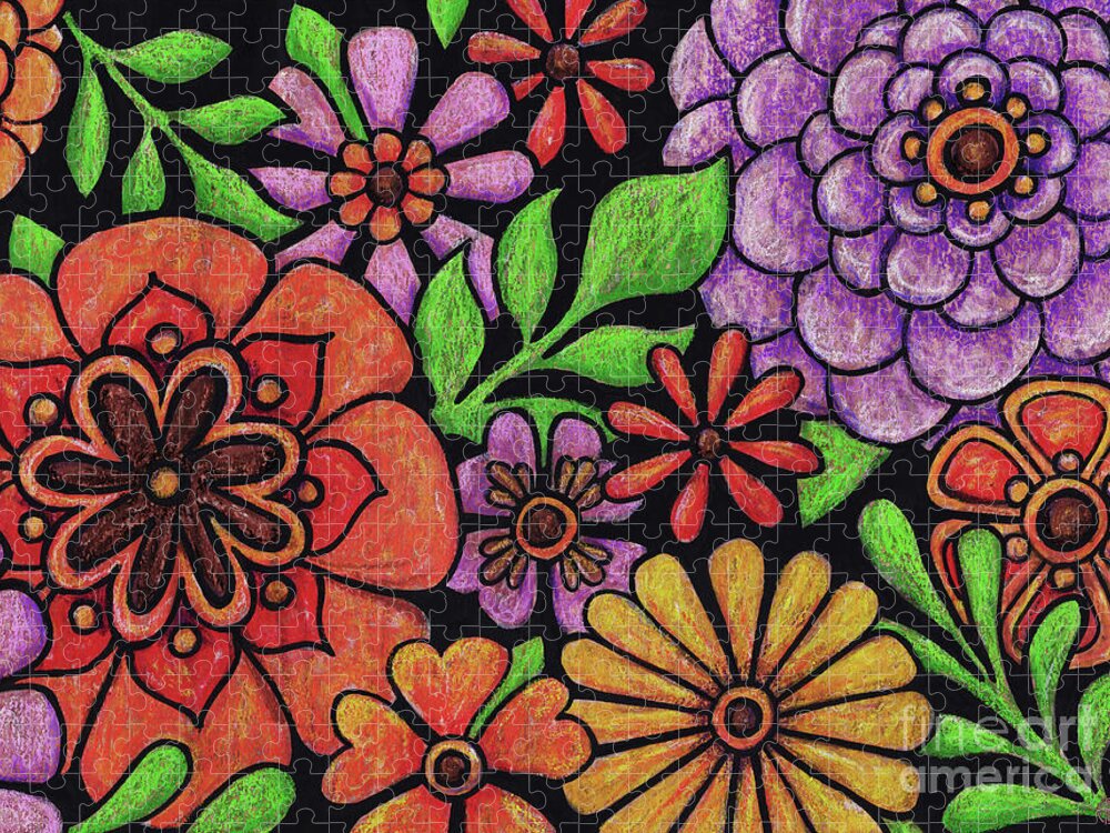Flower Jigsaw Puzzle featuring the painting Black Night Blooming. Part 2. by Amy E Fraser