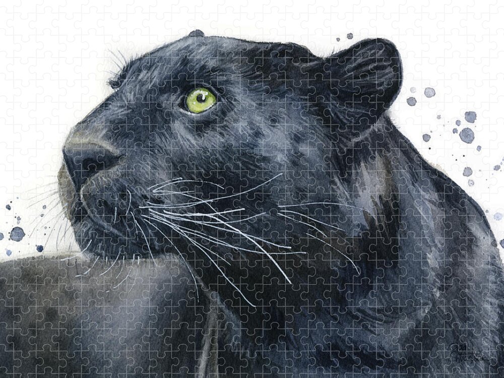 Big Cat Jigsaw Puzzle featuring the painting Black Panther Painting by Olga Shvartsur