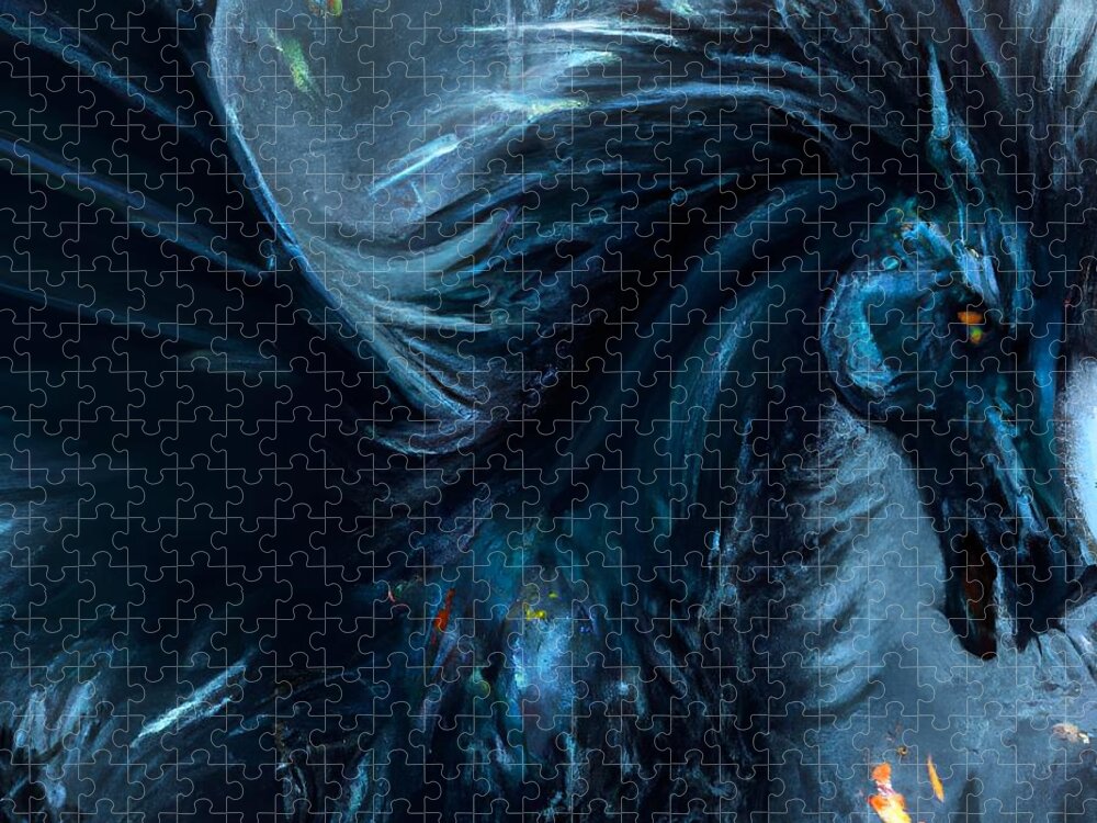 Digital Jigsaw Puzzle featuring the digital art Black Pegasus by Beverly Read