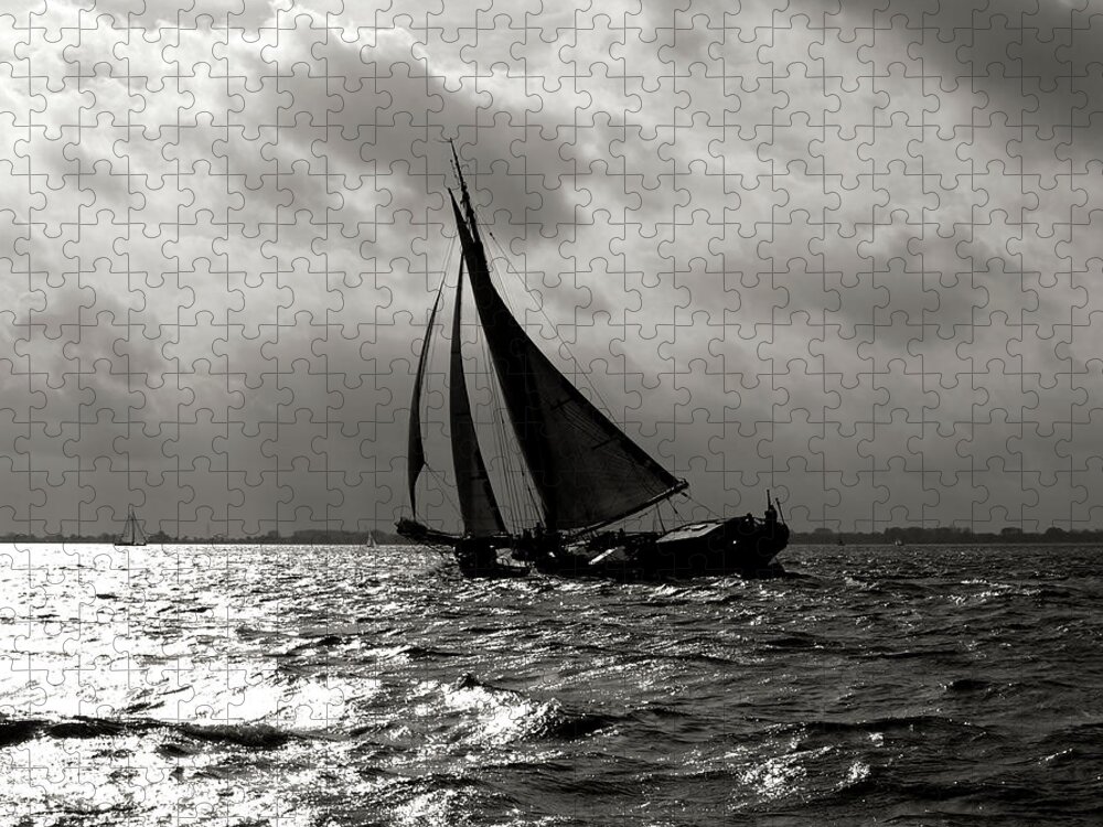 Digital Photography Jigsaw Puzzle featuring the photograph Black Sail sunset by Luc Van de Steeg
