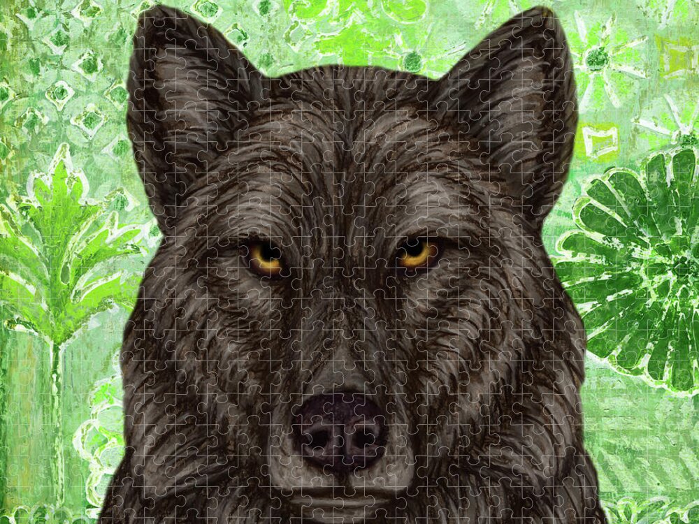 Wolf Jigsaw Puzzle featuring the painting Black Wolf Abstract by Amy E Fraser