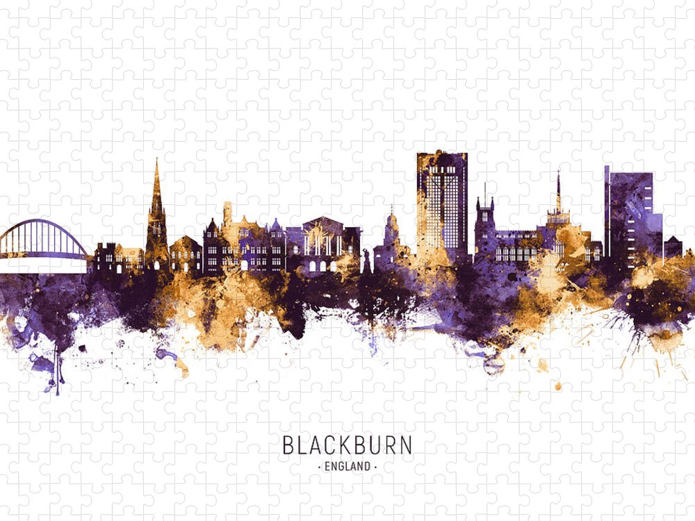 Blackburn Jigsaw Puzzle featuring the digital art Blackburn England Skyline #31 by Michael Tompsett