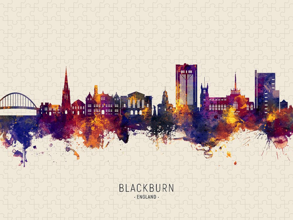 Blackburn Jigsaw Puzzle featuring the digital art Blackburn England Skyline #34 by Michael Tompsett