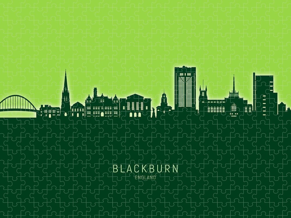 Blackburn Jigsaw Puzzle featuring the digital art Blackburn England Skyline #46 by Michael Tompsett