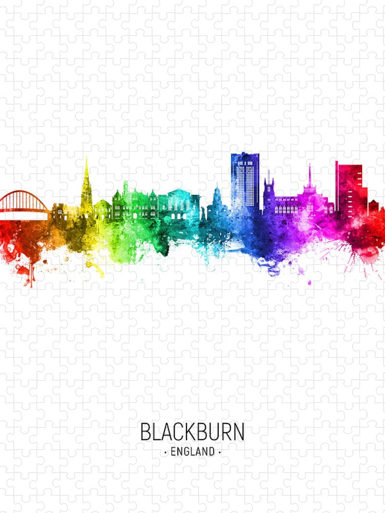 Blackburn Jigsaw Puzzle featuring the digital art Blackburn England Skyline #54 by Michael Tompsett