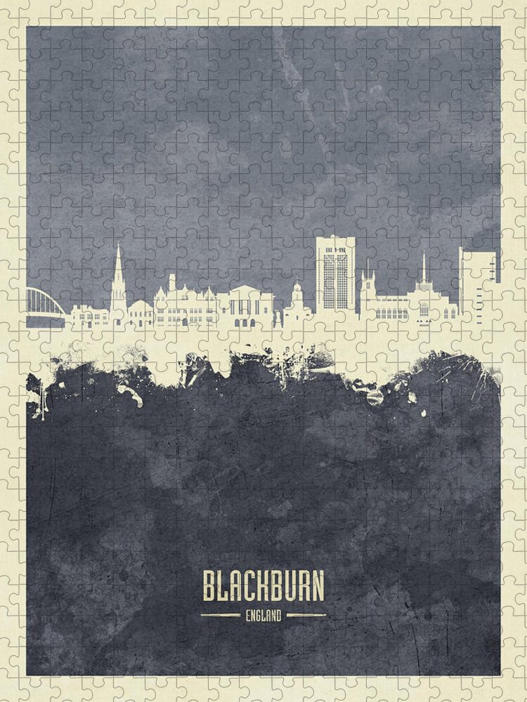 Blackburn Jigsaw Puzzle featuring the digital art Blackburn England Skyline #61 by Michael Tompsett