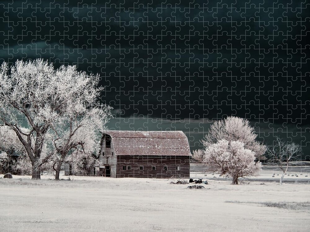 Blackmore Jigsaw Puzzle featuring the photograph Blackmore Barn - Infrared Series - 2 of 3 by Peter Herman