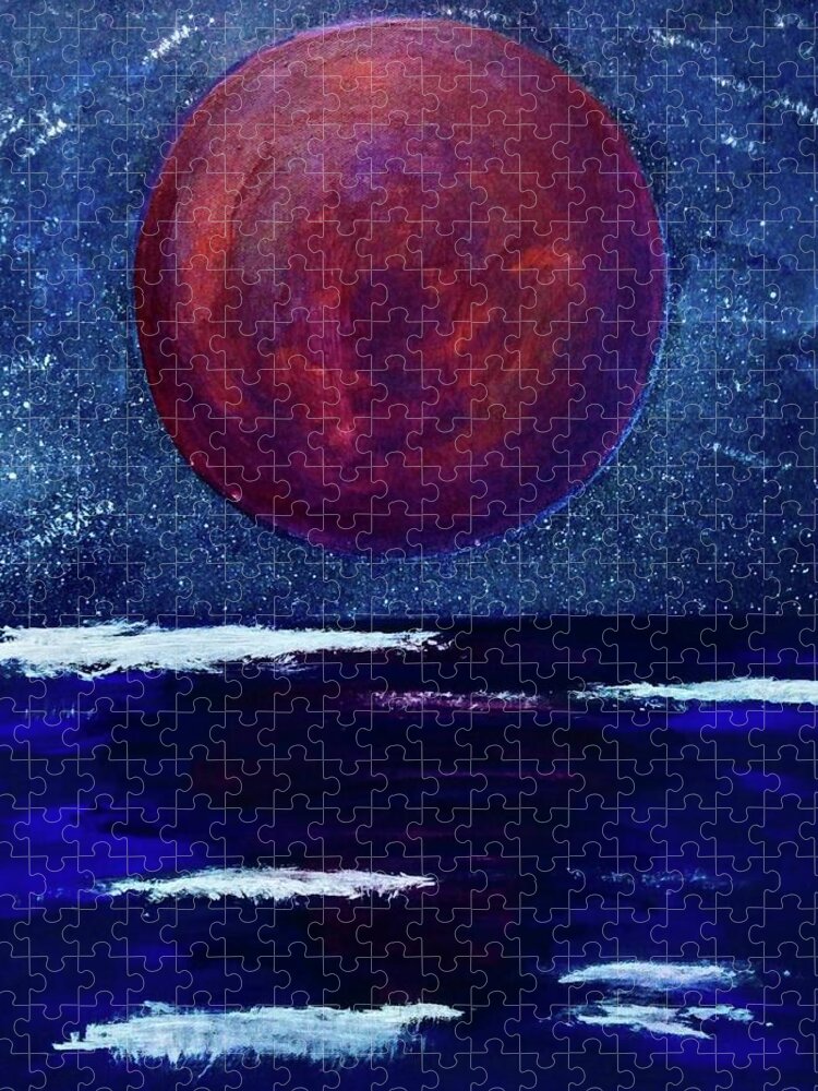 Moon Jigsaw Puzzle featuring the painting Blood Moon by Anna Adams