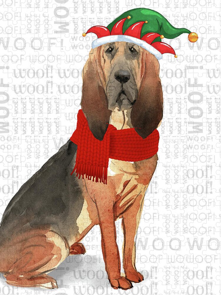 Bloodhound Jigsaw Puzzle featuring the digital art Bloodhound Christmas Dog by Doreen Erhardt