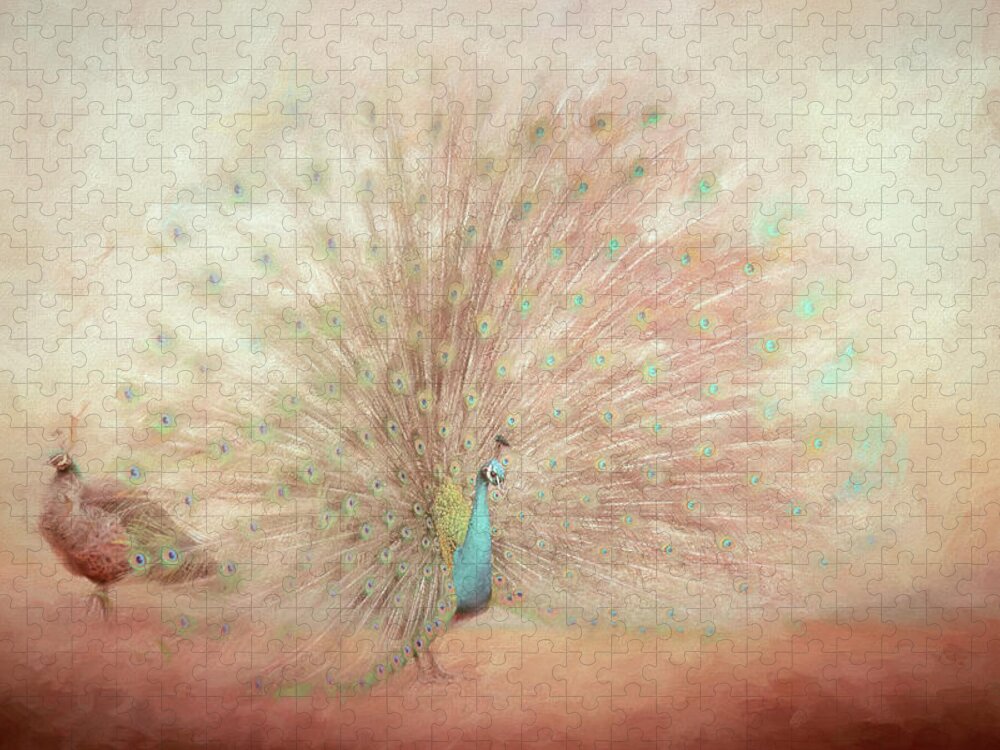 Peacock Jigsaw Puzzle featuring the photograph Blooming Peacock in Salmon Pink by Jai Johnson