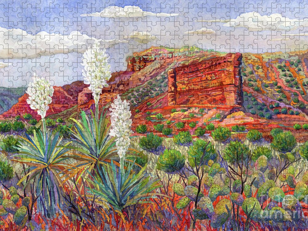 Trees Jigsaw Puzzle featuring the painting Blooming Yucca by Hailey E Herrera