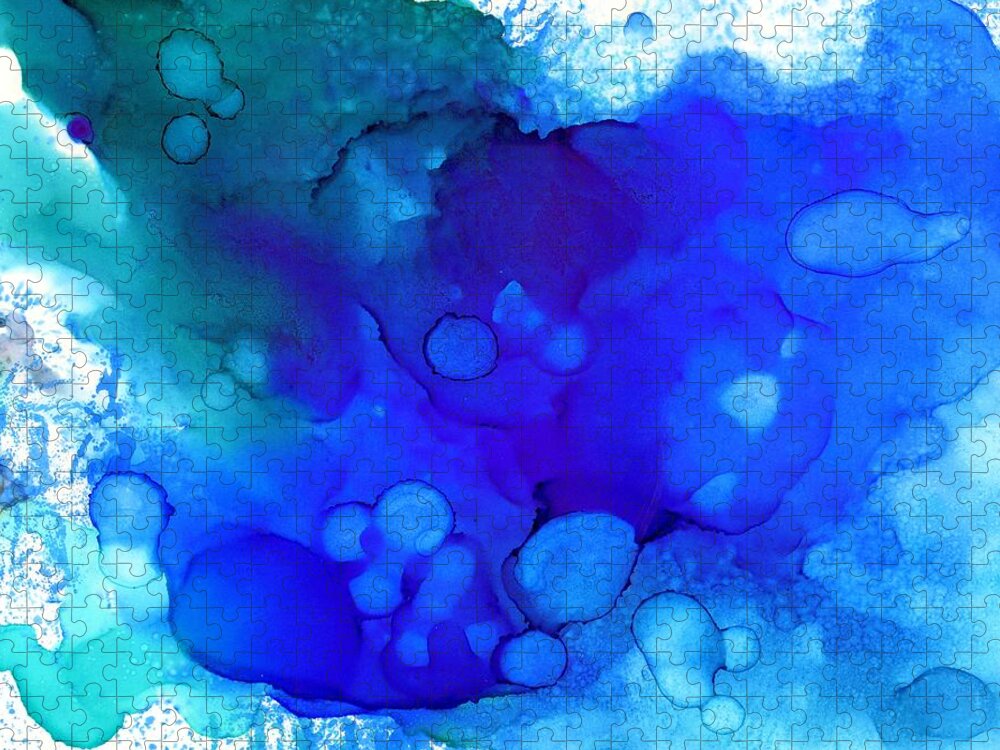 Blue Jigsaw Puzzle featuring the painting Blue Abstract 57 by Lucie Dumas
