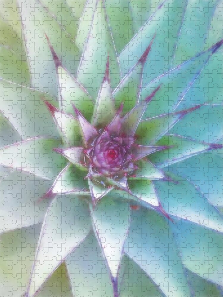 Agave Jigsaw Puzzle featuring the digital art Blue Agave Succulent by Rebecca Herranen