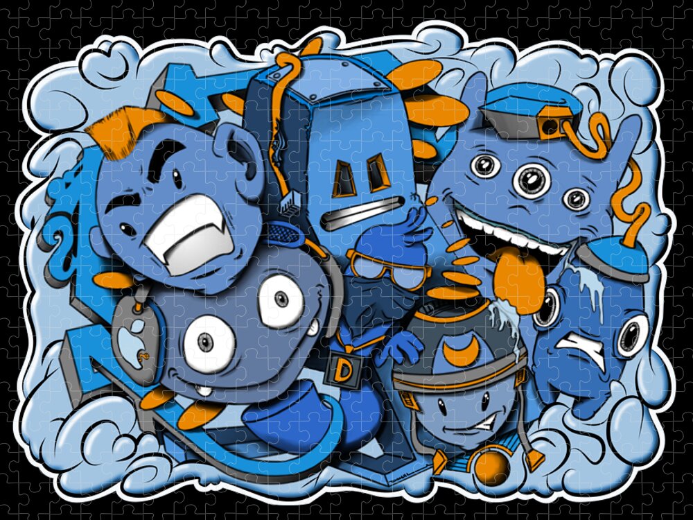 Blue and yellow graffiti cartoon characters Jigsaw Puzzle by Donald  Lawrence - Pixels