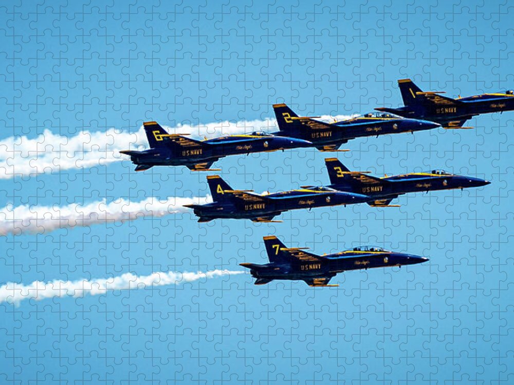 Blue Jigsaw Puzzle featuring the photograph Blue Angels over Houston by David Morefield
