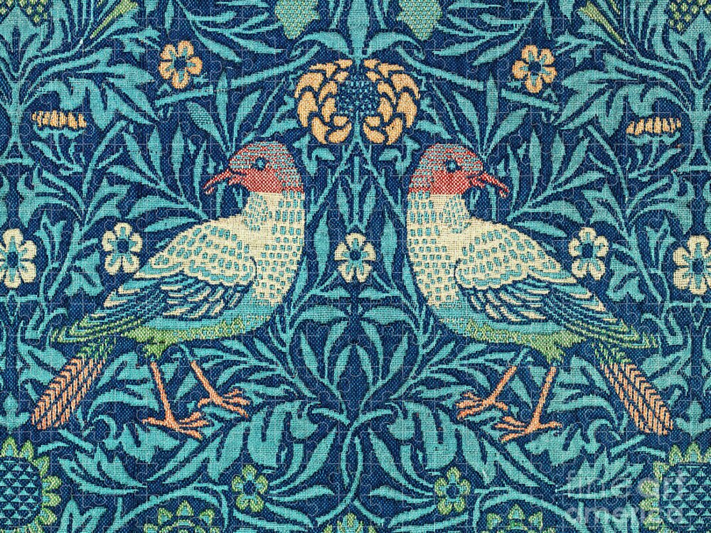 Antique Jigsaw Puzzle featuring the tapestry - textile Blue Bird Tapestry B by Jean Plout