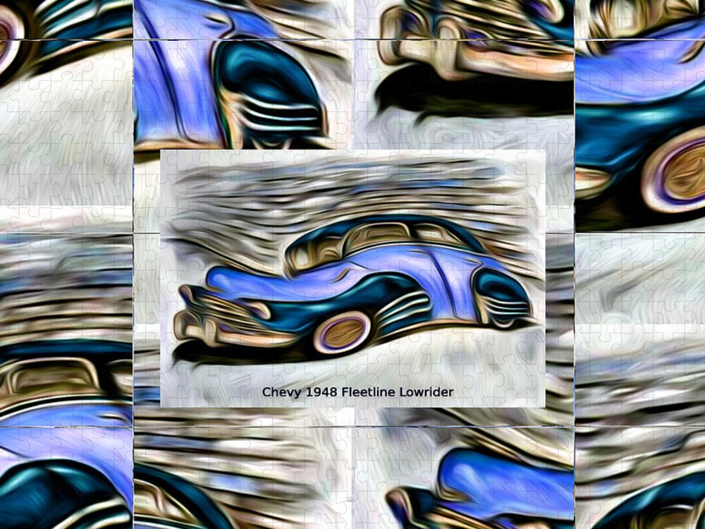 Chevy Jigsaw Puzzle featuring the digital art Blue Car Abstract Collage Art Poster by Ronald Mills