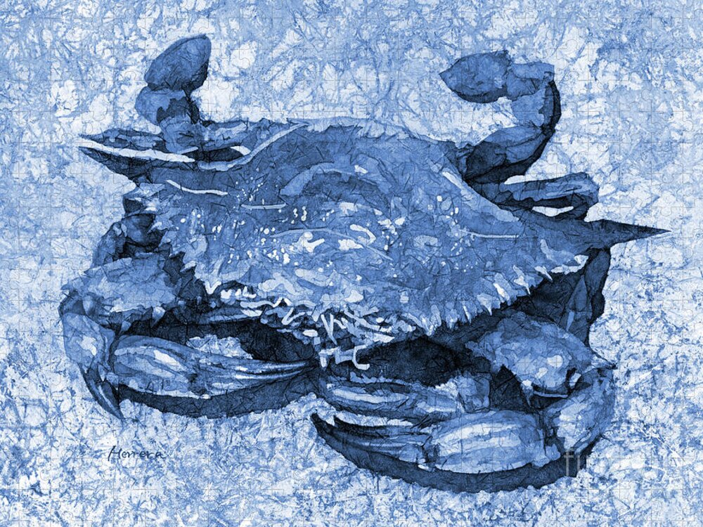 Crab Jigsaw Puzzle featuring the painting Blue Crab in Blue by Hailey E Herrera