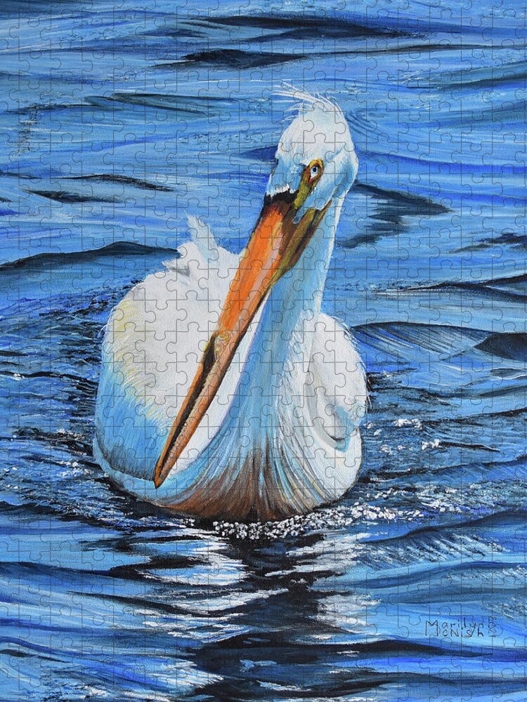 Pelican Jigsaw Puzzle featuring the painting Blue-Eyed Pete by Marilyn McNish