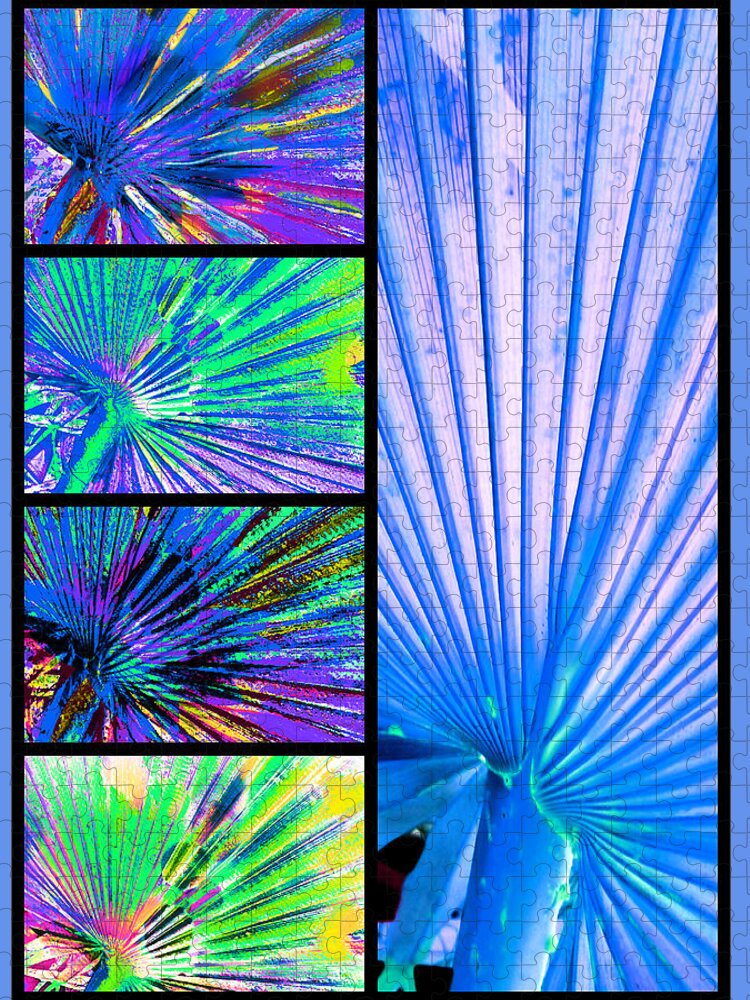 Palm Fans Jigsaw Puzzle featuring the digital art Cool Blue Fans by Pamela Smale Williams
