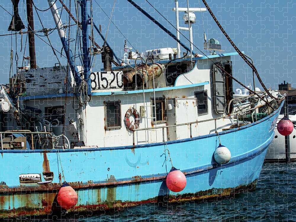 Boat Jigsaw Puzzle featuring the photograph Blue Fishing Boat by Denise Kopko