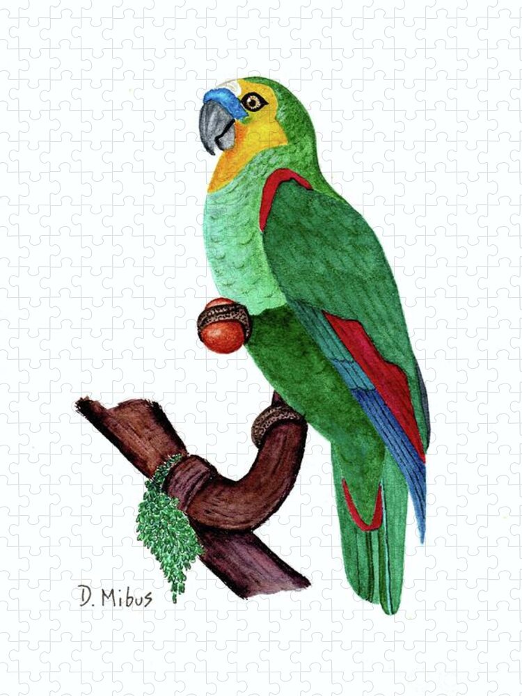 Blue Fronted Amazon Parrot Jigsaw Puzzle featuring the painting Blue Fronted Parrot Day 5 Challenge by Donna Mibus