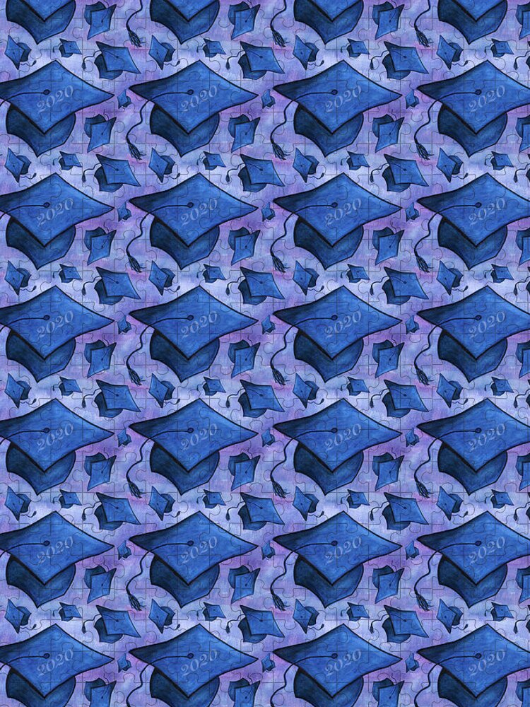 2020 Jigsaw Puzzle featuring the photograph Blue Graduate Hat Pattern 2020 by Iris Richardson