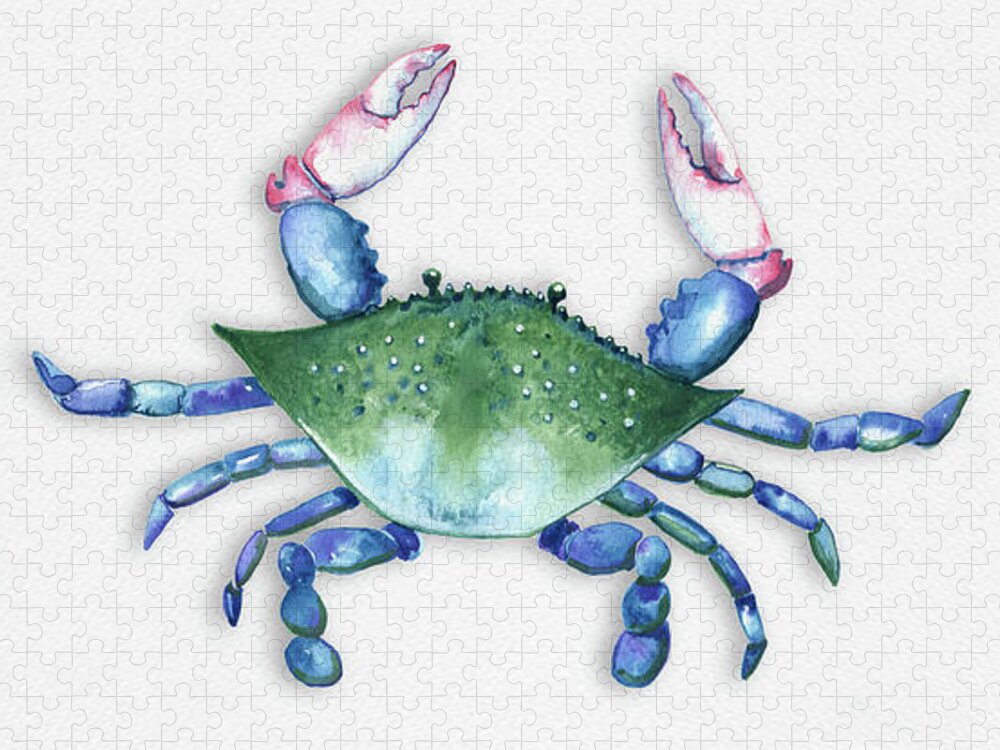 Crab Jigsaw Puzzle featuring the painting Blue, Green, Red Crab by Michele Fritz