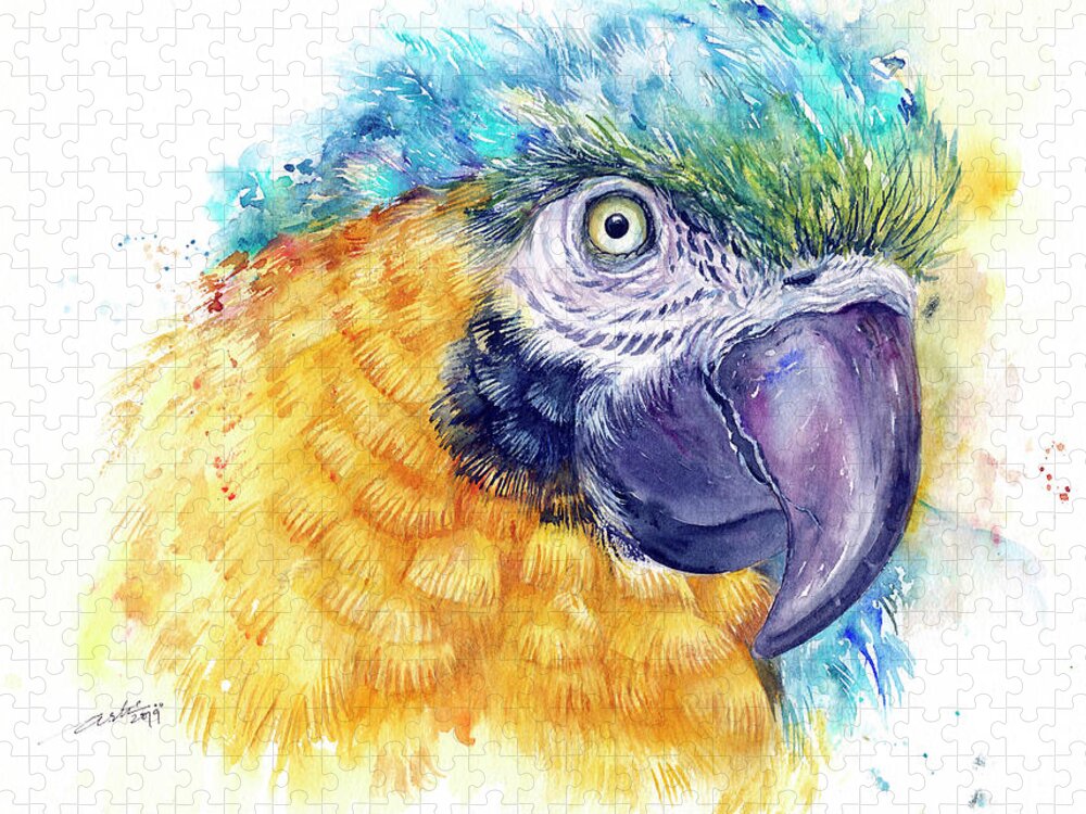 Blue Macaw Jigsaw Puzzle featuring the painting Blue Macaw by Arti Chauhan