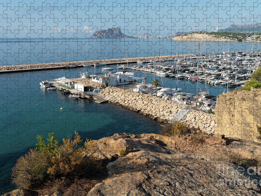 Mediterranean Coast Jigsaw Puzzle featuring the photograph Blue Mediterranean Sea and marina in Moraira 1 by Adriana Mueller