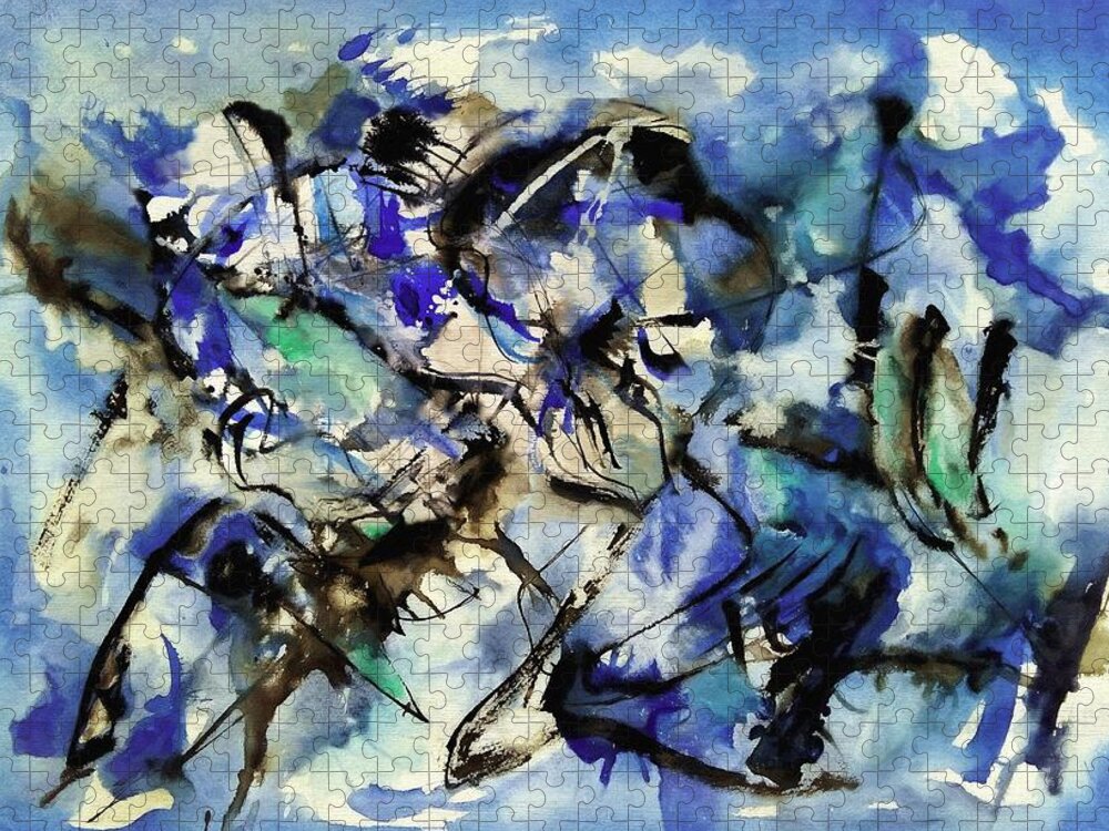 Abstract Digital Painting Jigsaw Puzzle featuring the digital art Blue Mood by Wolfgang Schweizer