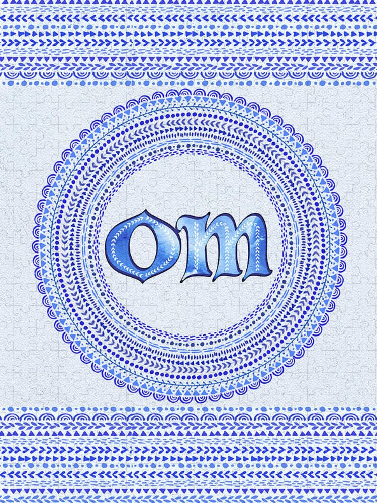 Om Jigsaw Puzzle featuring the painting Blue OM Mandala by Tammy Wetzel