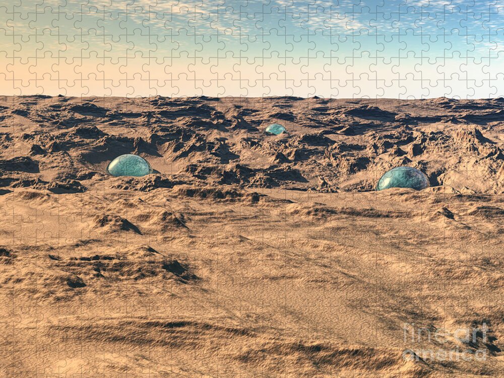 Desert Jigsaw Puzzle featuring the digital art Blue Orbs In Desert by Phil Perkins