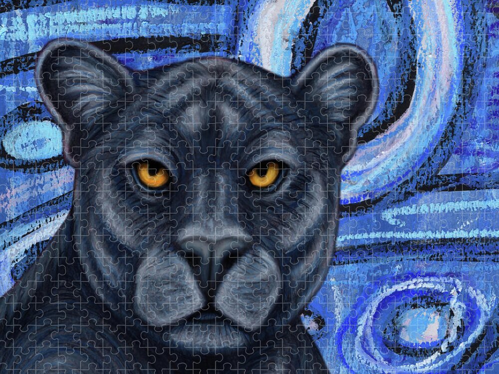 Black Panther Jigsaw Puzzle featuring the painting Blue Panther Abstract by Amy E Fraser