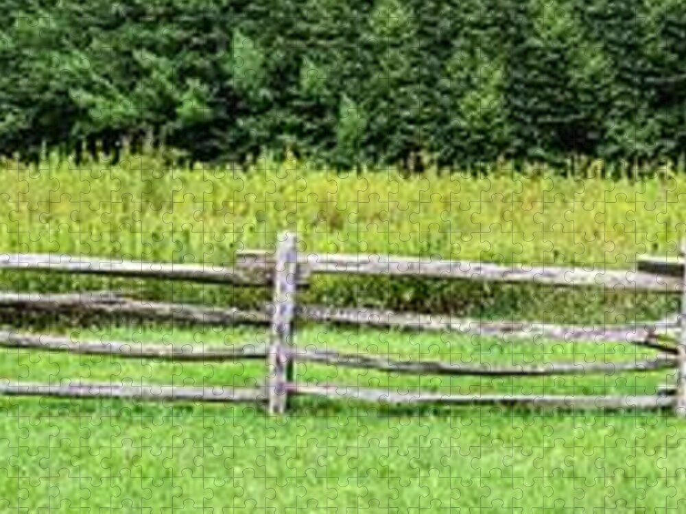 Mountains Jigsaw Puzzle featuring the photograph Blue Ridge Mountains Split Rail Wood Fence Panorama 108 by Dan Carmichael