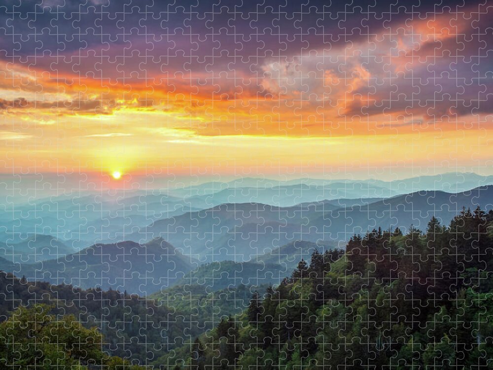 Sunset Jigsaw Puzzle featuring the photograph Blue Ridge Parkway NC Summer Sunset Splendor by Robert Stephens