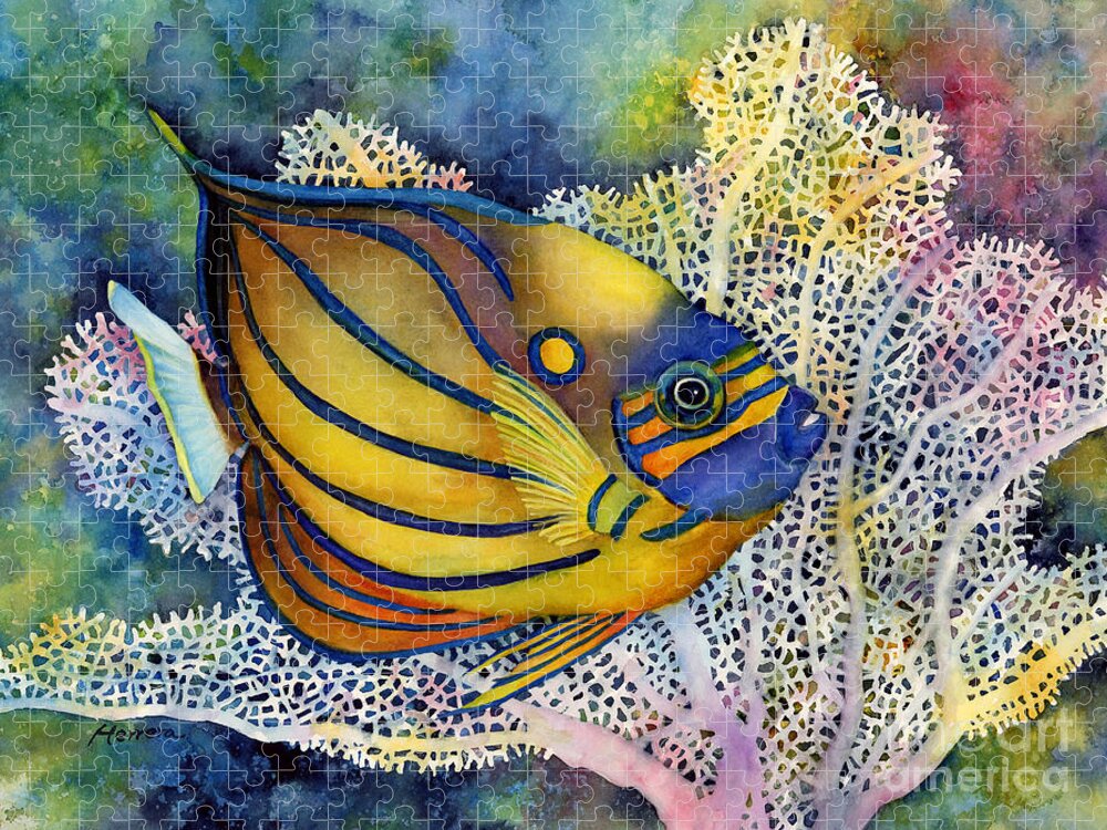 Fish Jigsaw Puzzle featuring the painting Blue Ring Angelfish by Hailey E Herrera