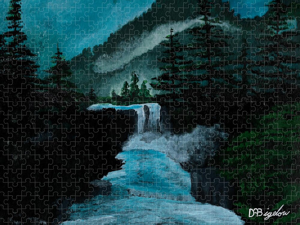 Water Jigsaw Puzzle featuring the painting Blue River Style Of Bob Ross by David Bigelow