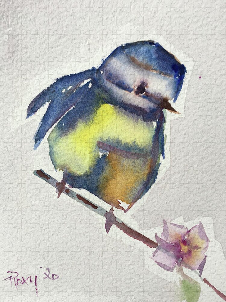 Blue Tit Jigsaw Puzzle featuring the painting Blue by Roxy Rich