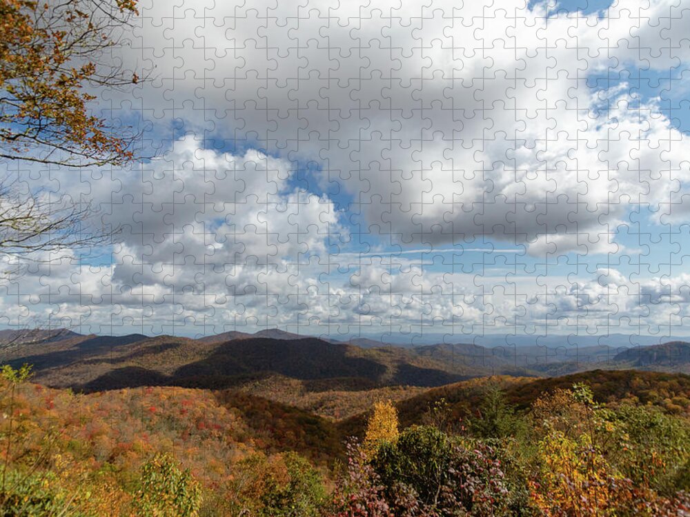 Blue Ridge Parkway Jigsaw Puzzle featuring the photograph Blue Sky Clouds and Mountains on the Blue Ridge Parkway by Joni Eskridge