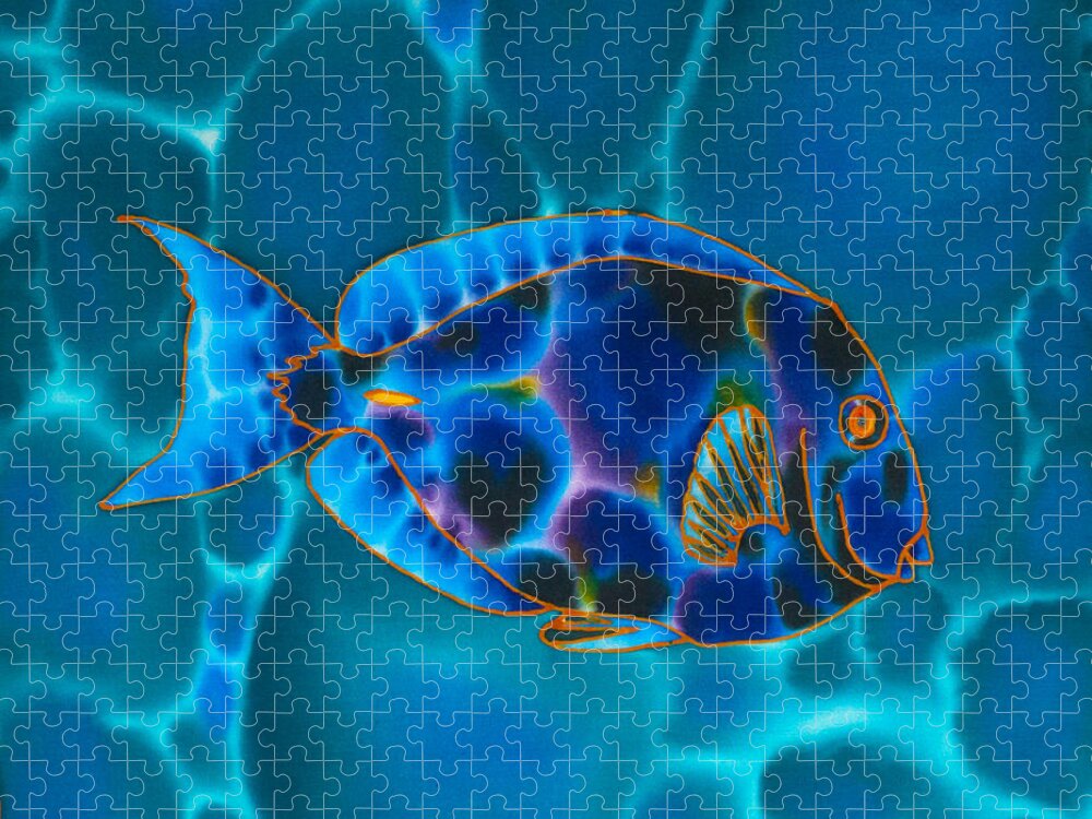 Blue Tang Jigsaw Puzzle featuring the painting Blue Surgeonfish by Daniel Jean-Baptiste