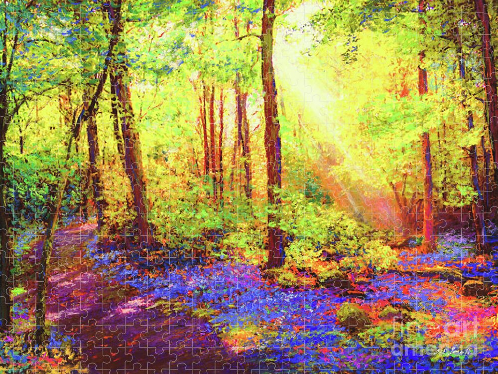 Landscape Jigsaw Puzzle featuring the painting Bluebell Blessing by Jane Small