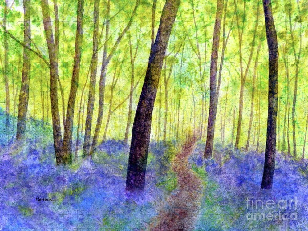 Bluebell Jigsaw Puzzle featuring the painting Bluebell Wood-pastel colors by Hailey E Herrera