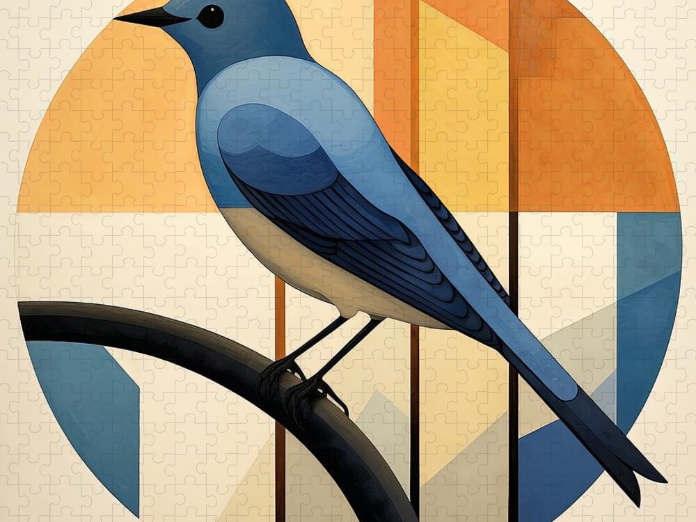 Bluebird Jigsaw Puzzle featuring the painting Bluebird's Elegant Geometry by Lourry Legarde