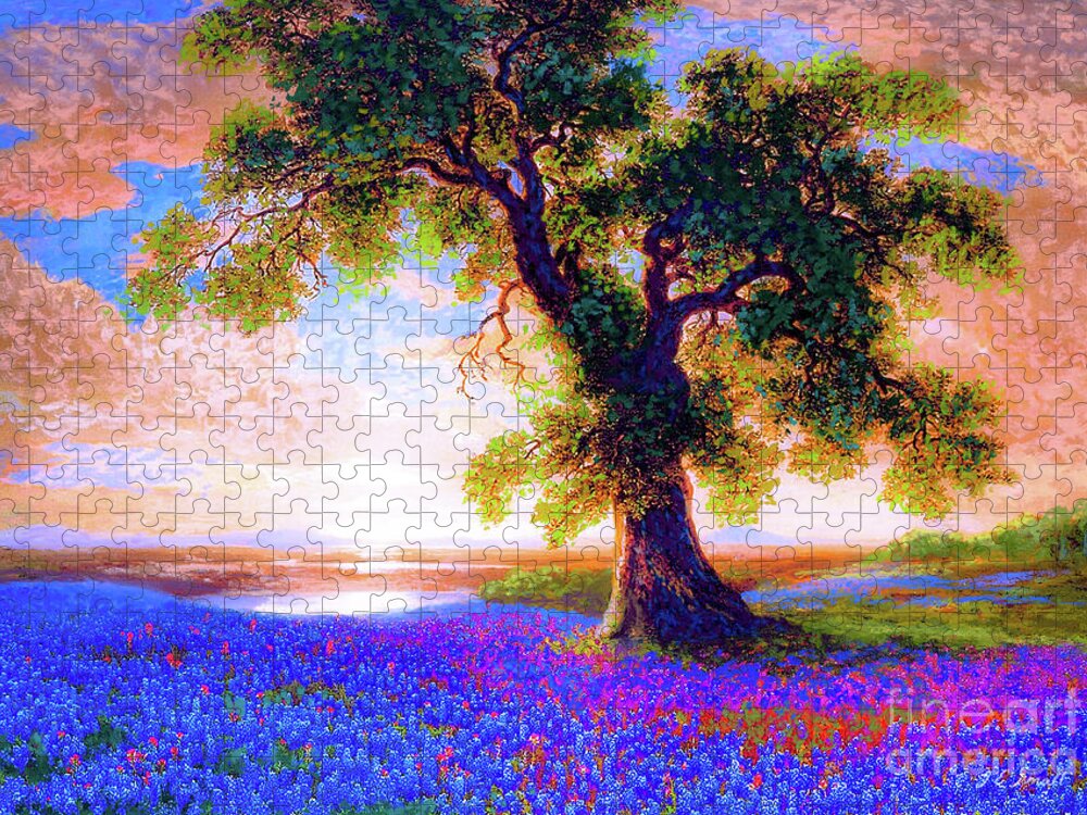 Floral Jigsaw Puzzle featuring the painting Bluebonnets by Jane Small