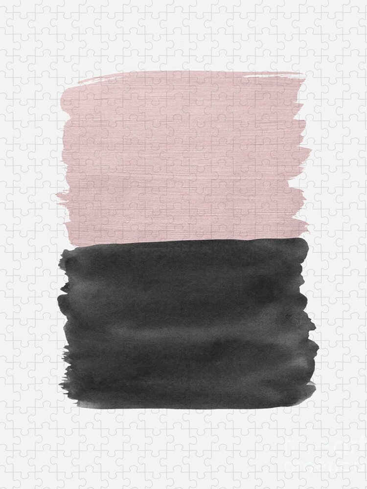 Ink Jigsaw Puzzle featuring the mixed media Blush Black Abstract Minimalism #1 #minimal #ink #decor #art by Anitas and Bellas Art