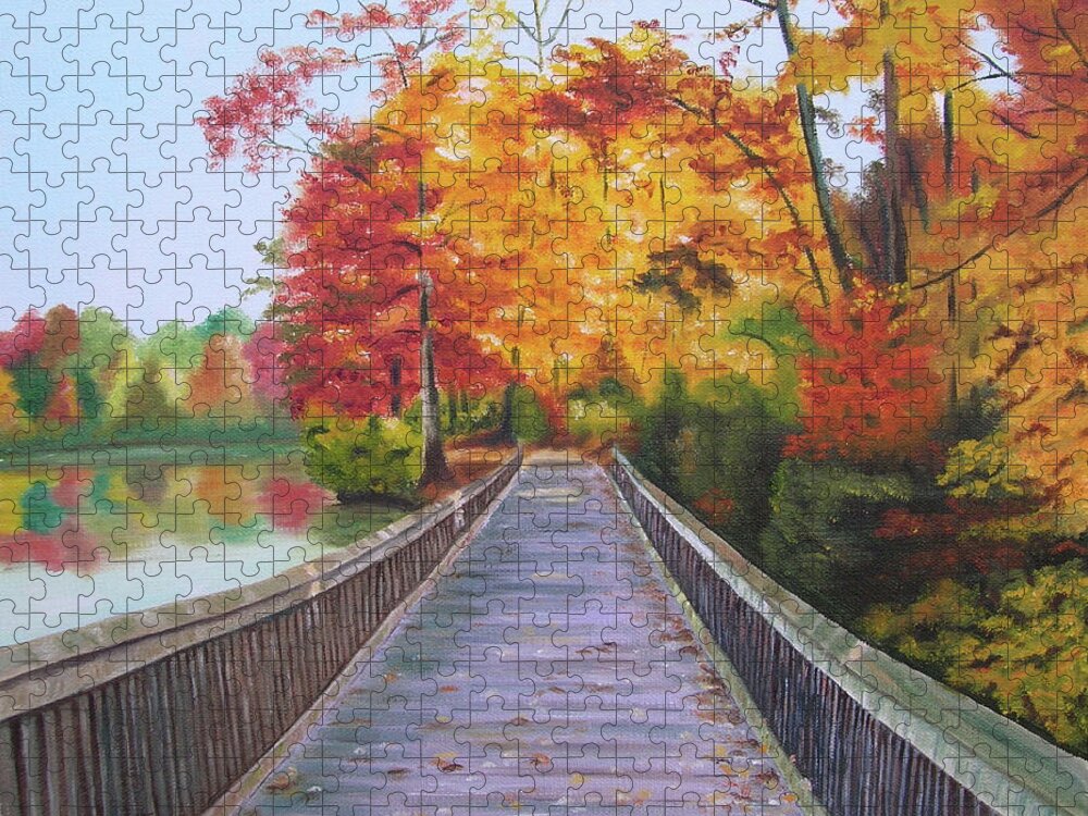 Fall Jigsaw Puzzle featuring the painting Boardwalk by Jill Ciccone Pike